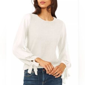 NWT CeCe Cotton Chiffon-Sleeve Mixed-Media Sweater - Size Large